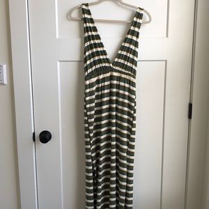 Green and White striped maxi